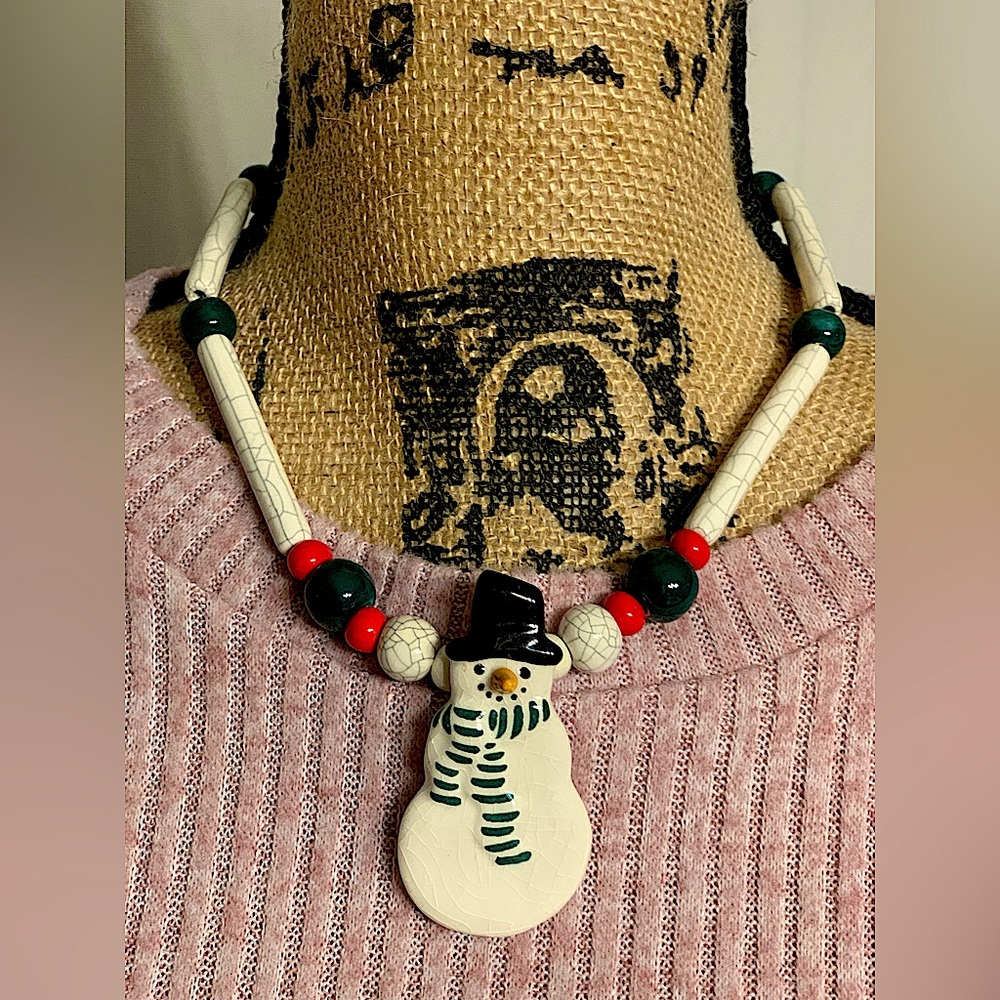 RUBY Z ceramic snowman necklace, designed by Candace Loheed.